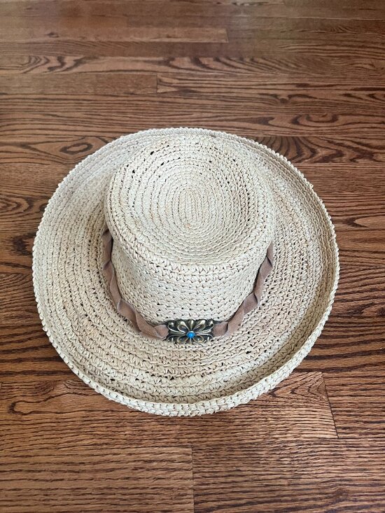 Scala Accessories - Scala Raffia Straw Sun Hat Wide Rolled Brim Natural Woven Beach Garden Resort